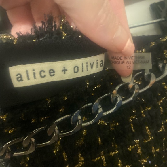alice + olivia jalen black tweed glitter Chain Miniskirt size 12 - Picture 9 of 14